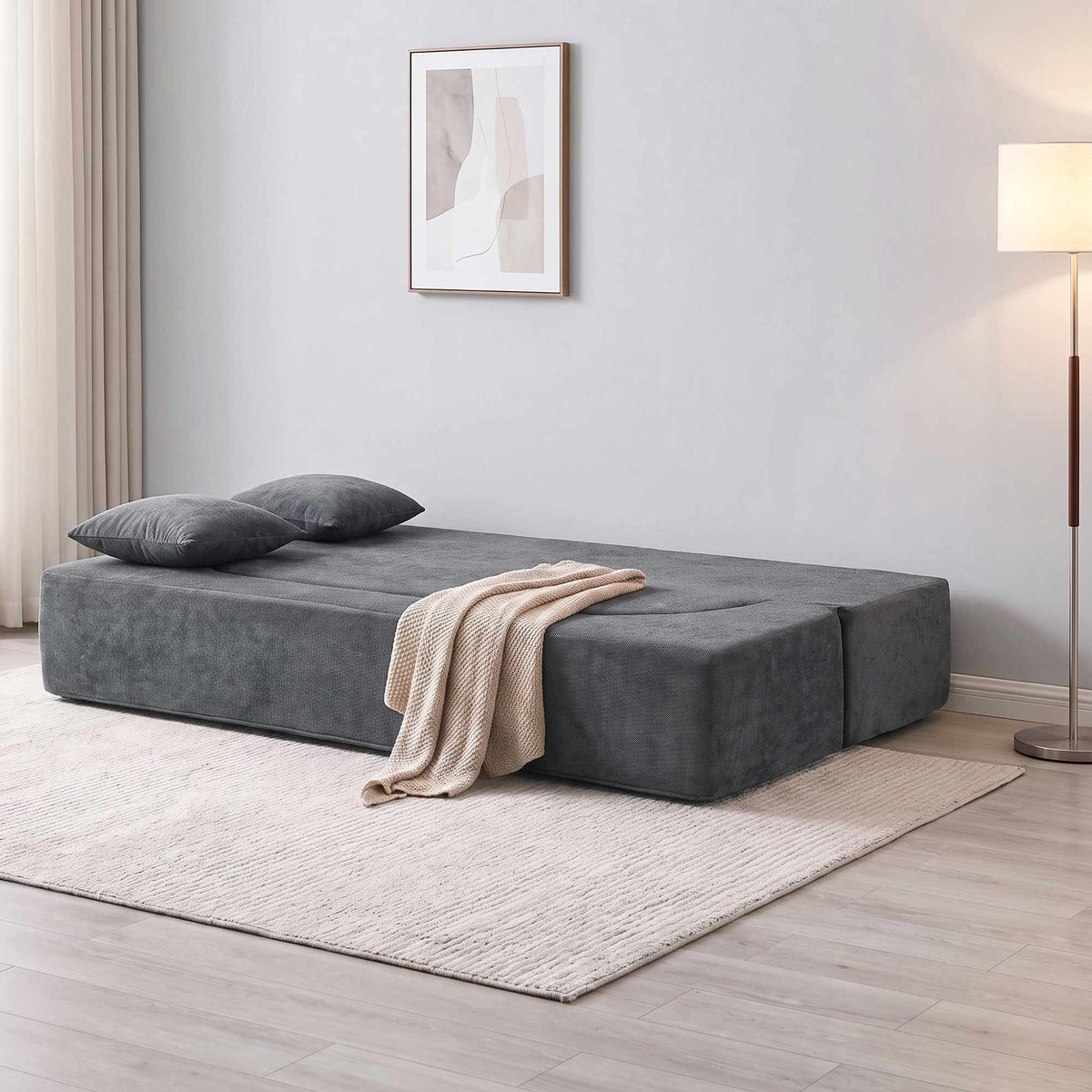 Dark Grey Convertible Sofa Bed – High-Density Foam, Chenille Fabric