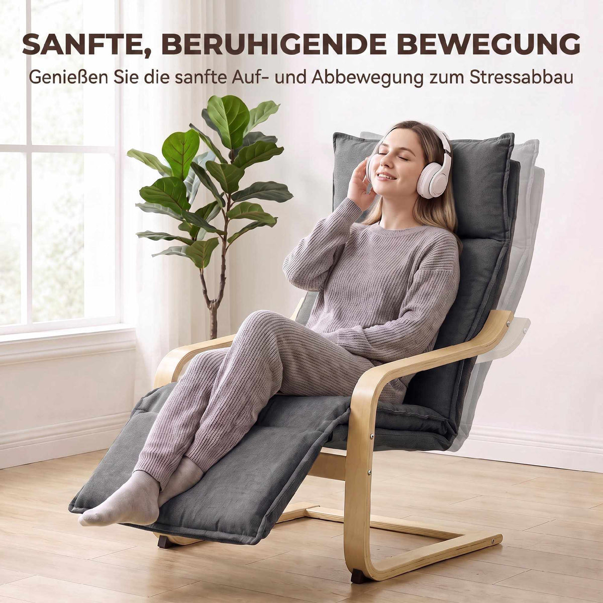 Dark Grey Lounge Chair with Footrest and Rocking Motion