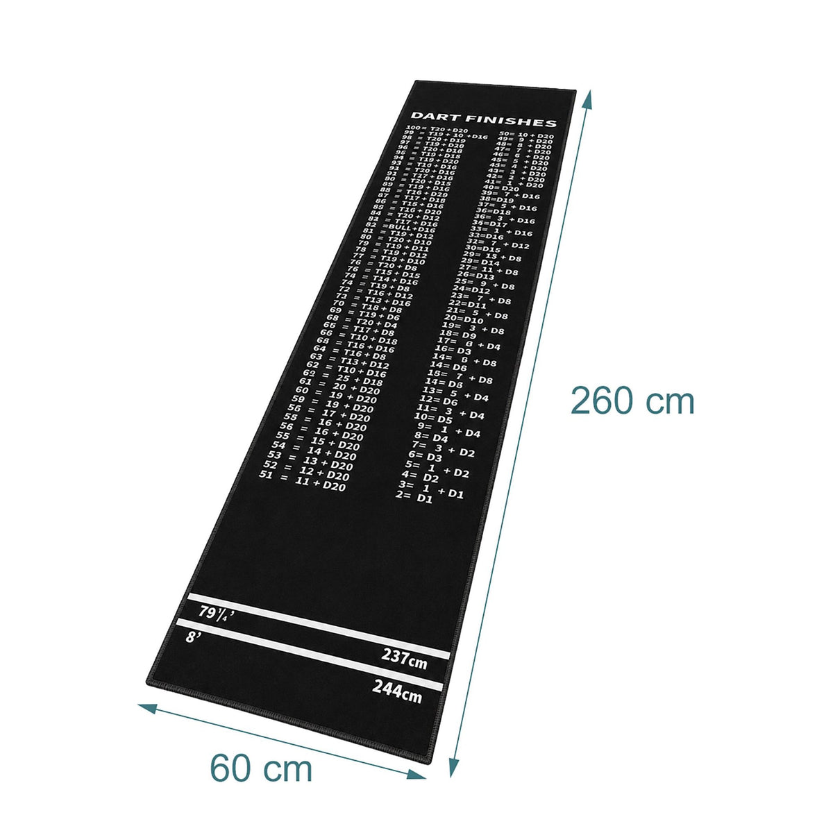 Dart Mat with Oche Line, 60x260 cm, Non-Slip