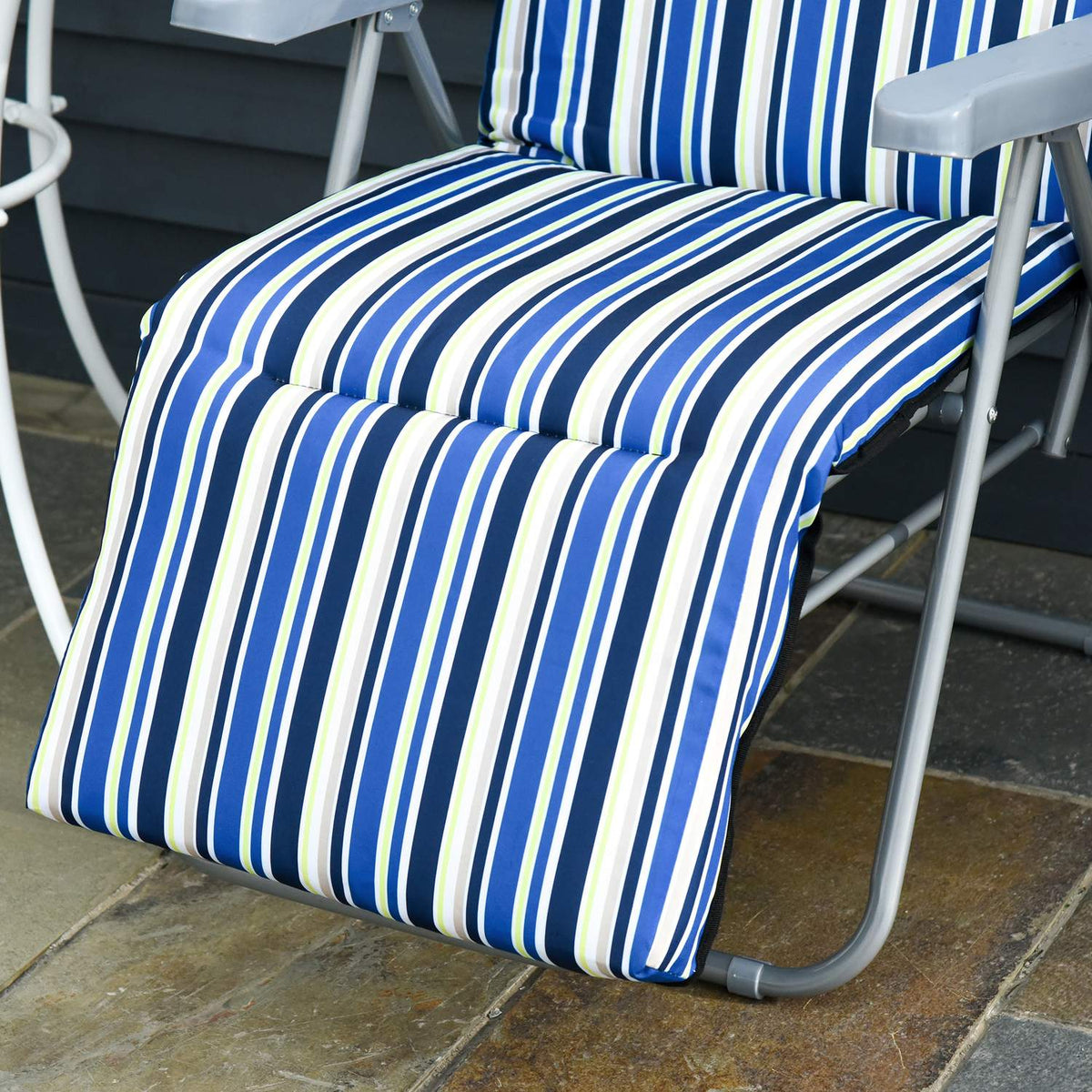 Deck Chair Set Of 2 Sun Loungers With Cushions, Foldable, Adjustable Backrest, Steel + Polyester, Blue, 60X75X65-102Cm