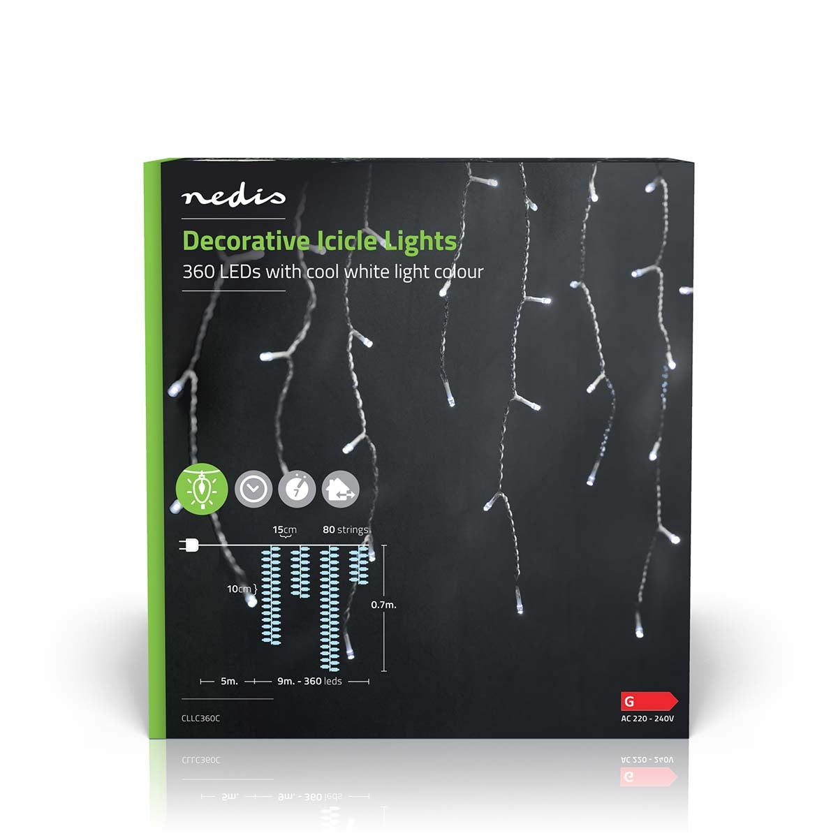 Decorative Istapps candle | 360 LED's | Cold White | 9.00 m | Lighting effects: 7 | Power adapter