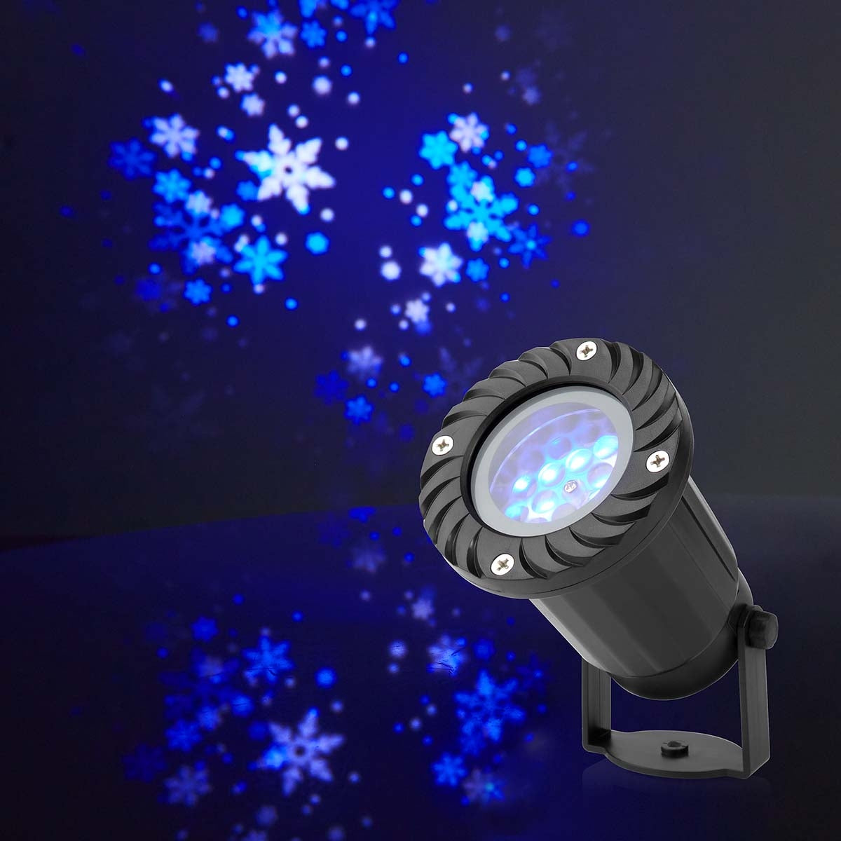 Decorative Light | LED Snowflake Projector | White and Blue Ice Crystals | Indoors or Outdoors