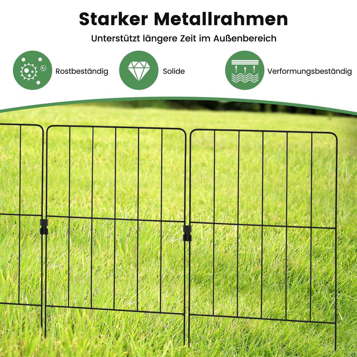 Decorative Metal Garden Fence, 25 Pieces, Black, Rustproof