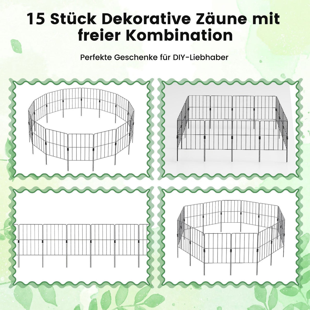 Decorative Metal Garden Fence, 25 Pieces, Black, Rustproof