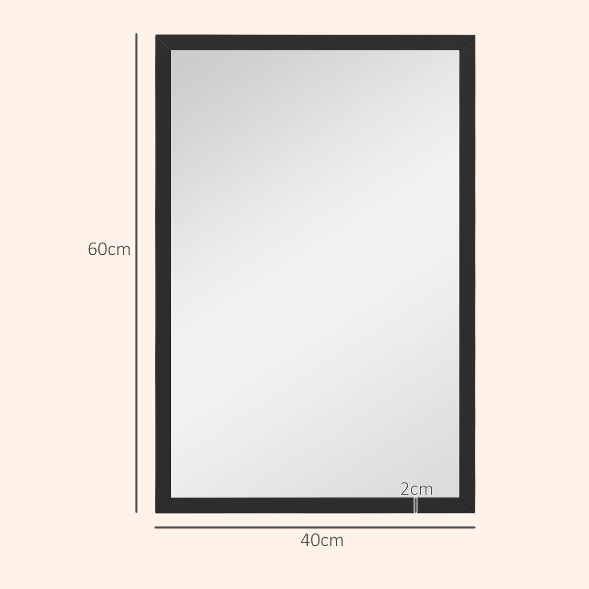 Decorative Wall Mirror, 40 x 60 cm, Black MDF Frame