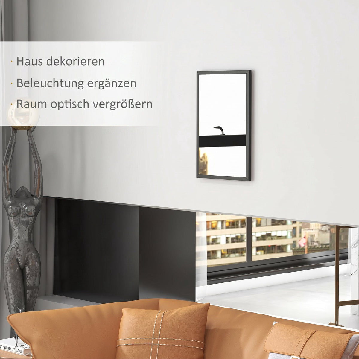 Decorative Wall Mirror, 40 x 60 cm, Black MDF Frame