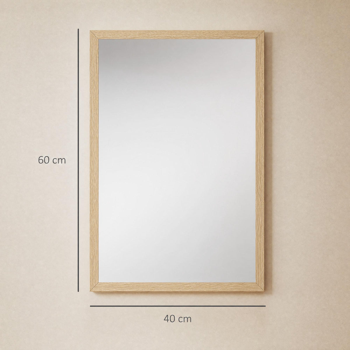 Decorative Wall Mirror, 40x60 cm, Natural MDF Frame