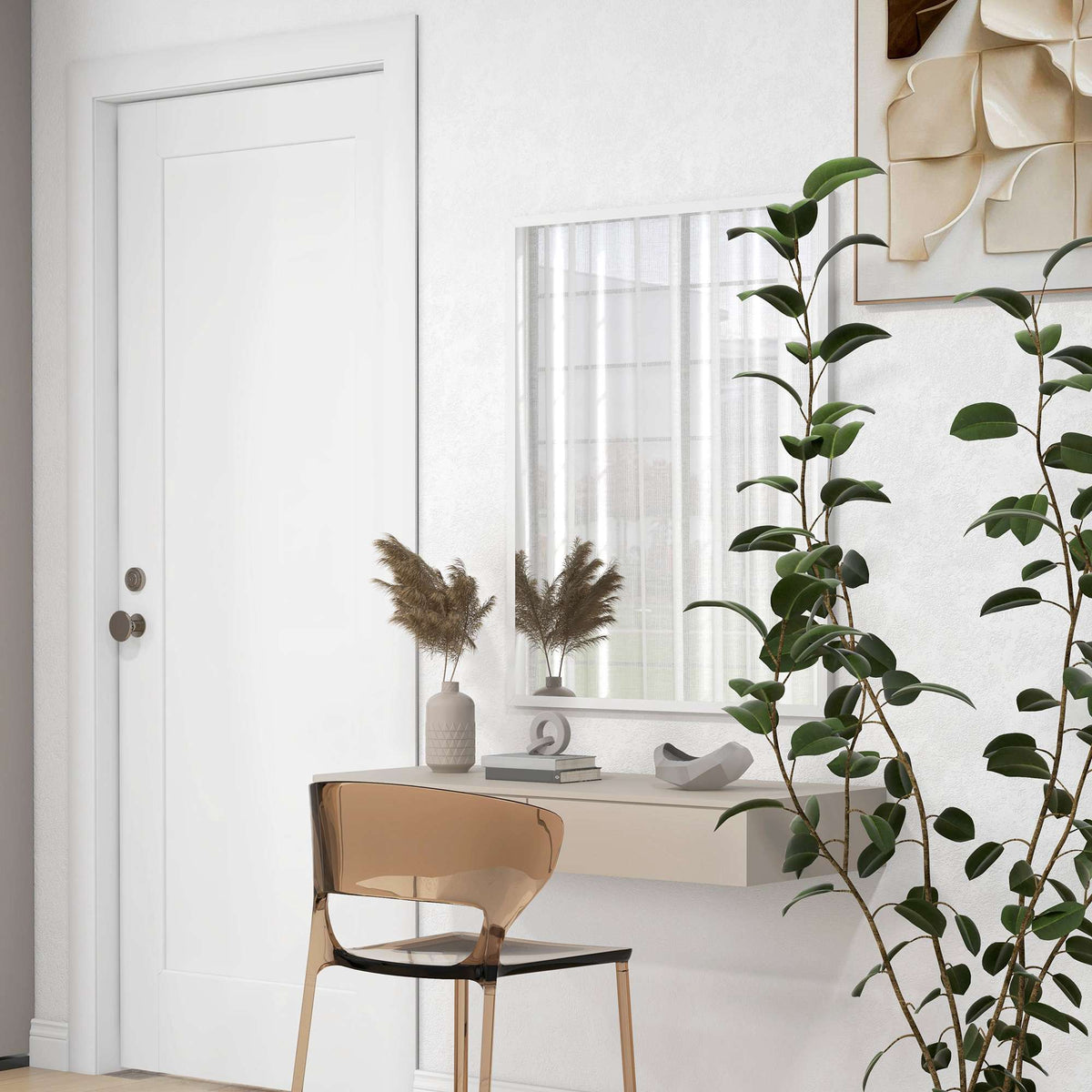 Decorative Wall Mirror, 70 x 90 cm, White MDF Frame
