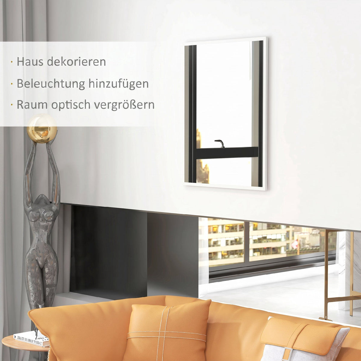 Decorative Wall Mirror, 70 x 90 cm, White MDF Frame