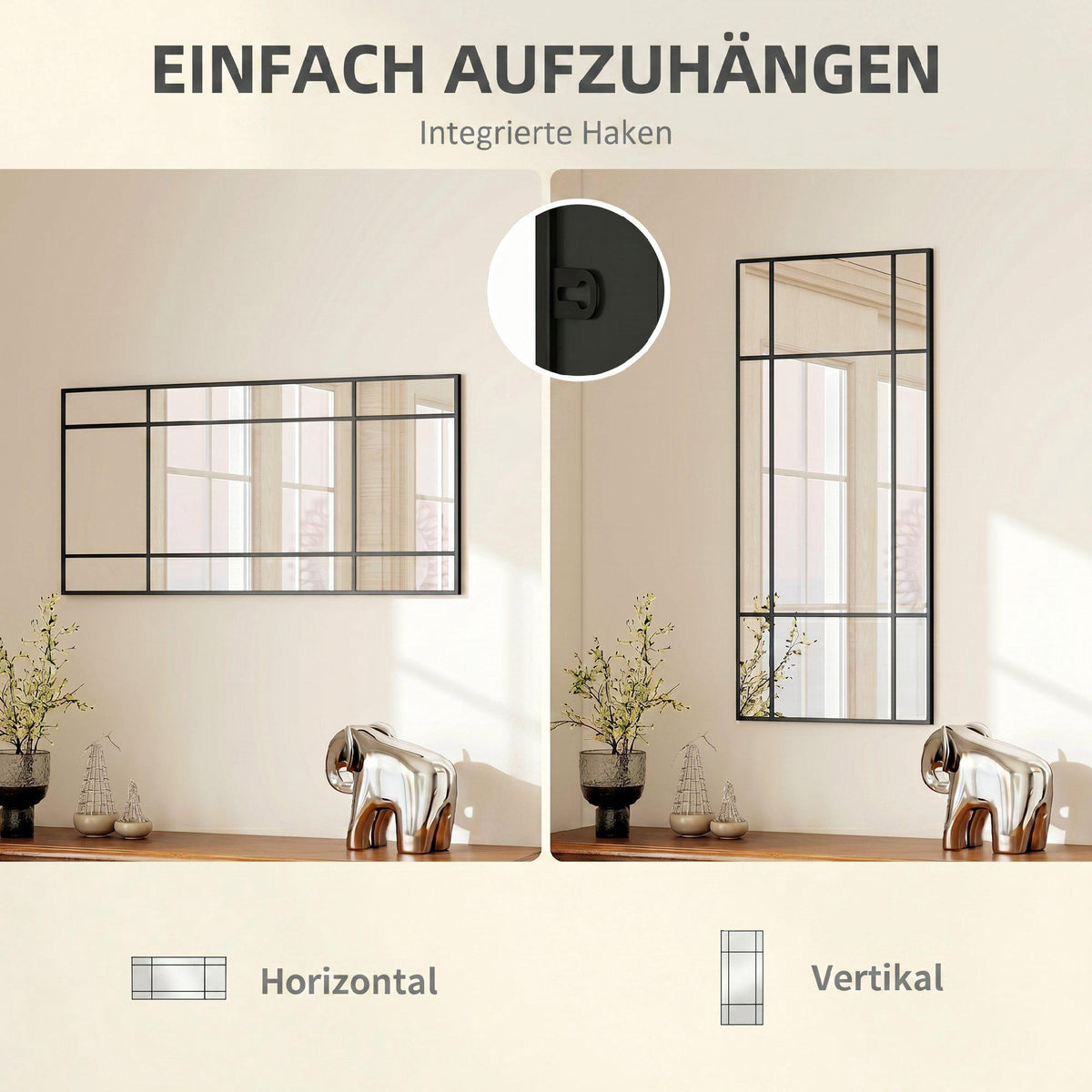 Decorative Wall Mirror, Black Metal Frame, 50x110 cm