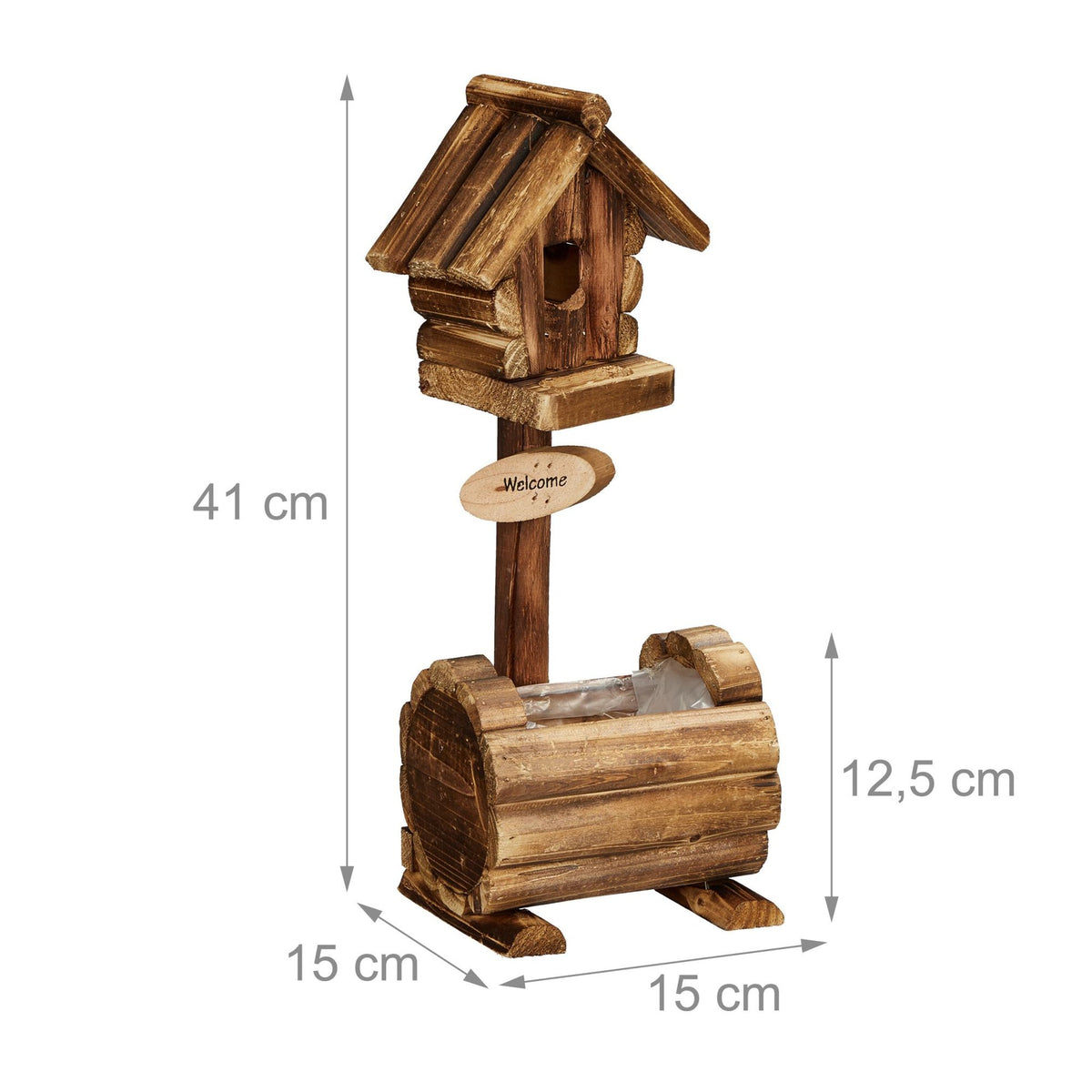 Decorative bird house with flower pot
