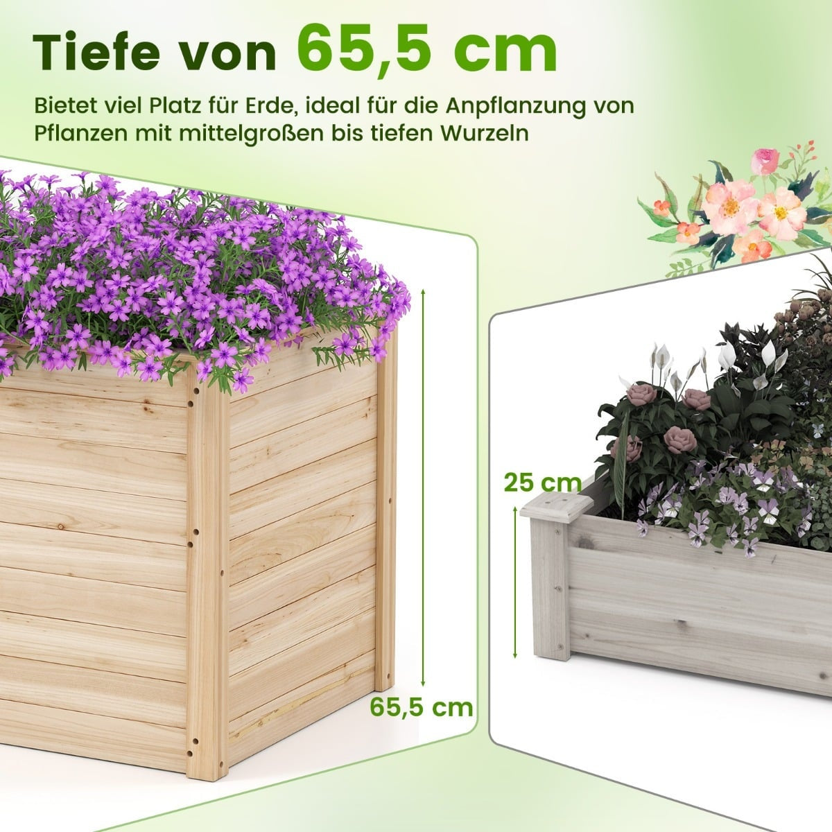 Deep Raised Garden Bed with Open Base, 100x64x65.5 cm