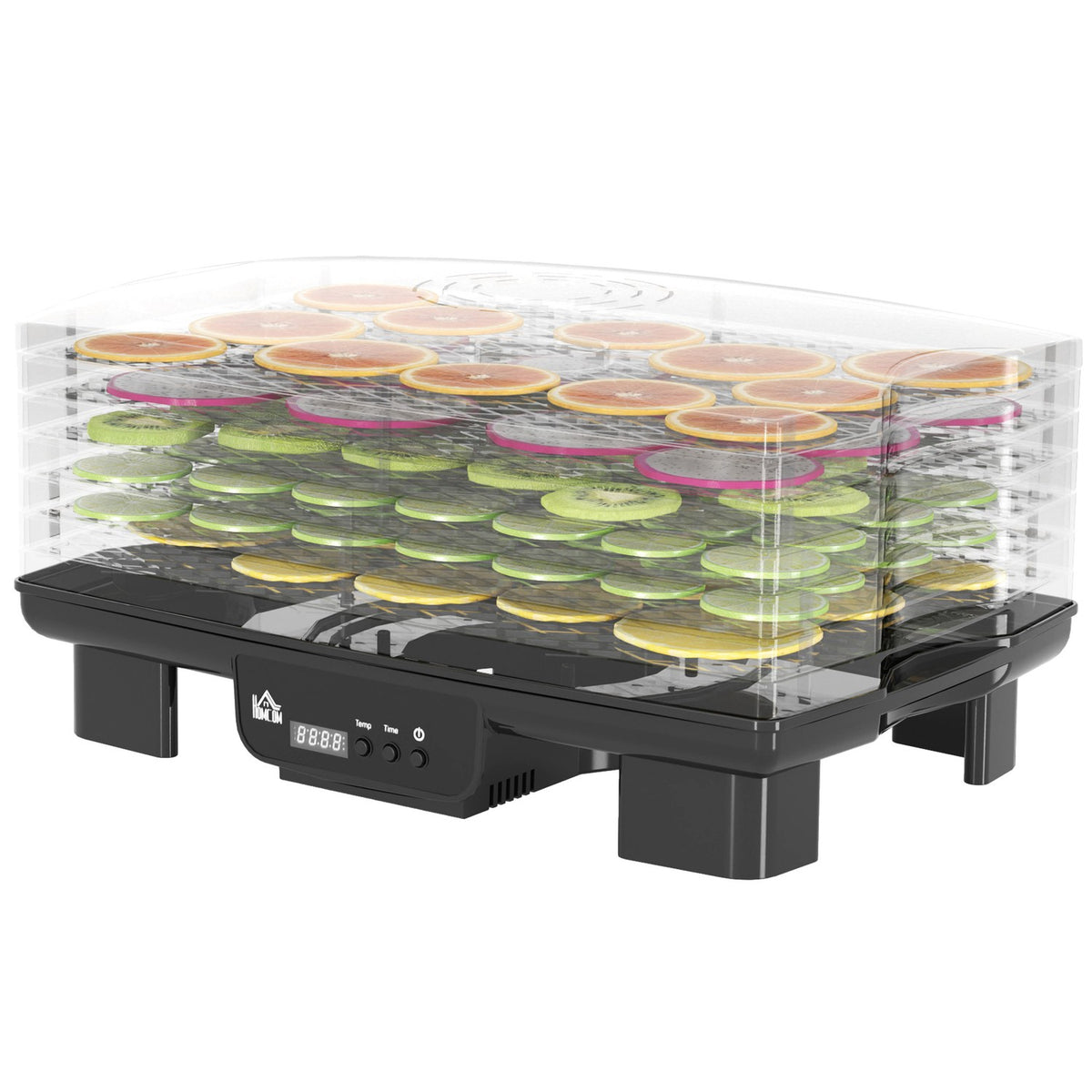 Dehydrator dehydrator with 6 height-adjustable insert compartments, 550 W, 40-70°C, 48 hour timer, dehydrator for meat, fruit, vegetables, flowers, black