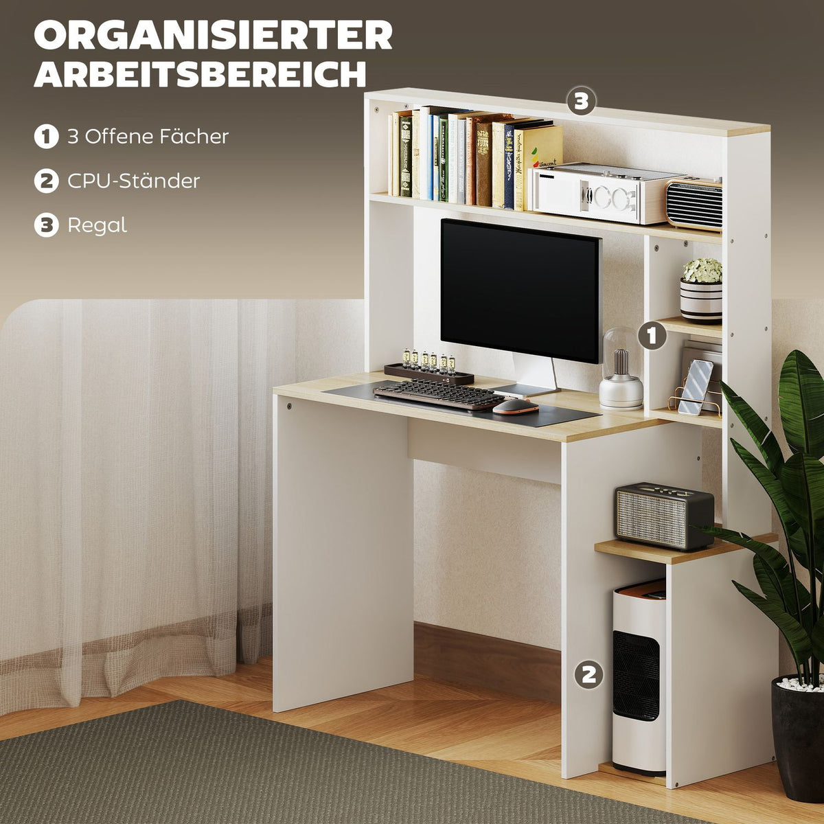 Desk 113 x 45 cm Computer Desk Office Table with Open Shelves CPU Stand Steel Frame for Home Office Bedroom Oak |