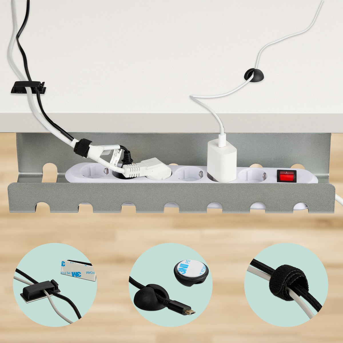 Desk Cable Trays Set, Steel Cable Management for PC/TV