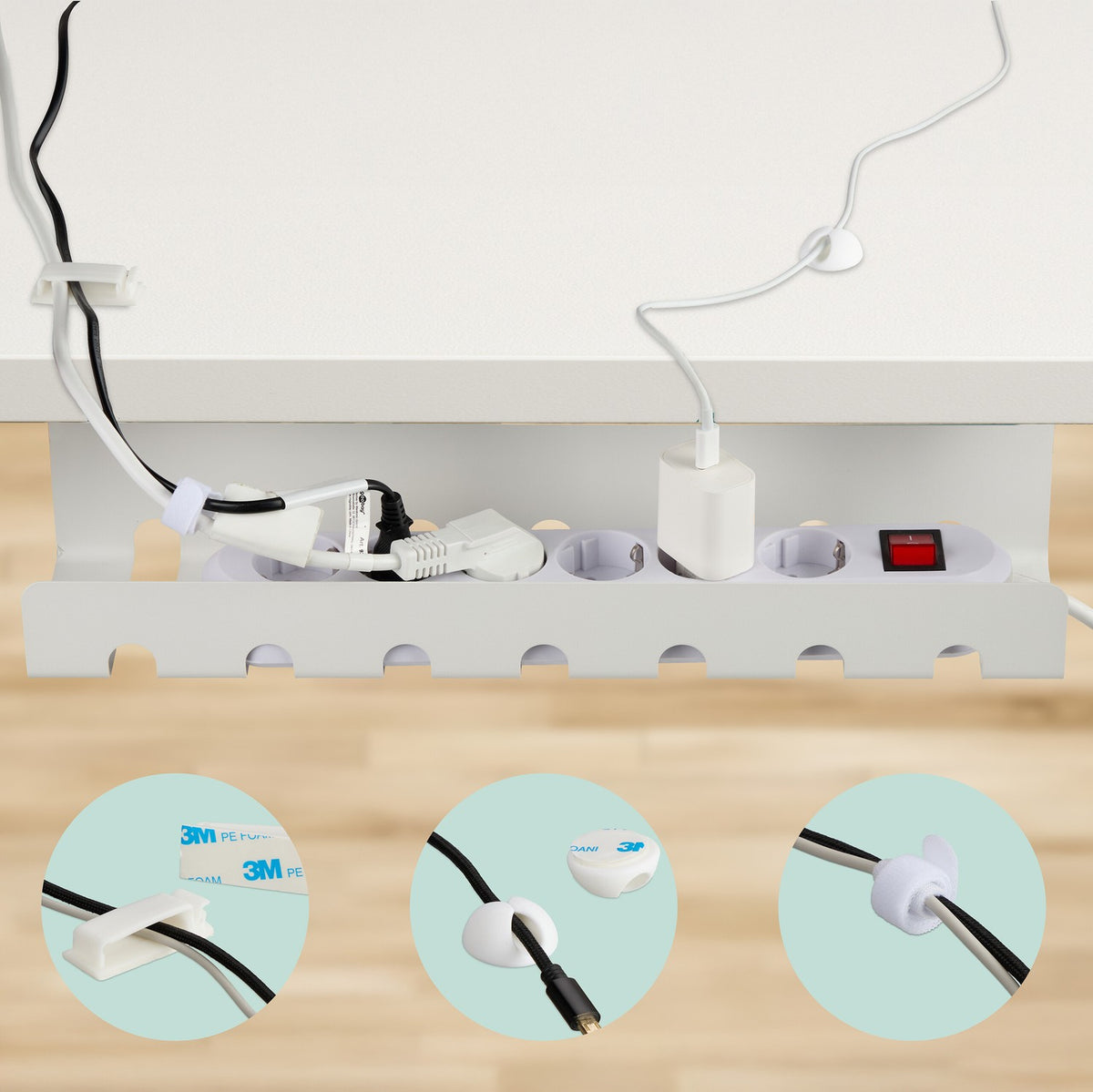 Desk Cable Trays Set – Steel Cable Management for PC/TV