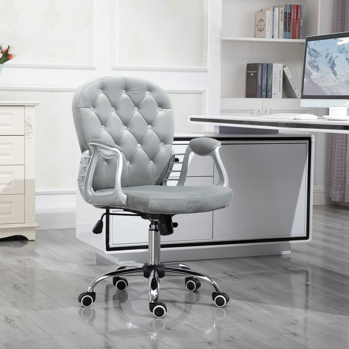 Desk Chair Ergonomic Office Chair With Padded Backrest, Gray, 59.5X60.5X95-105 Cm