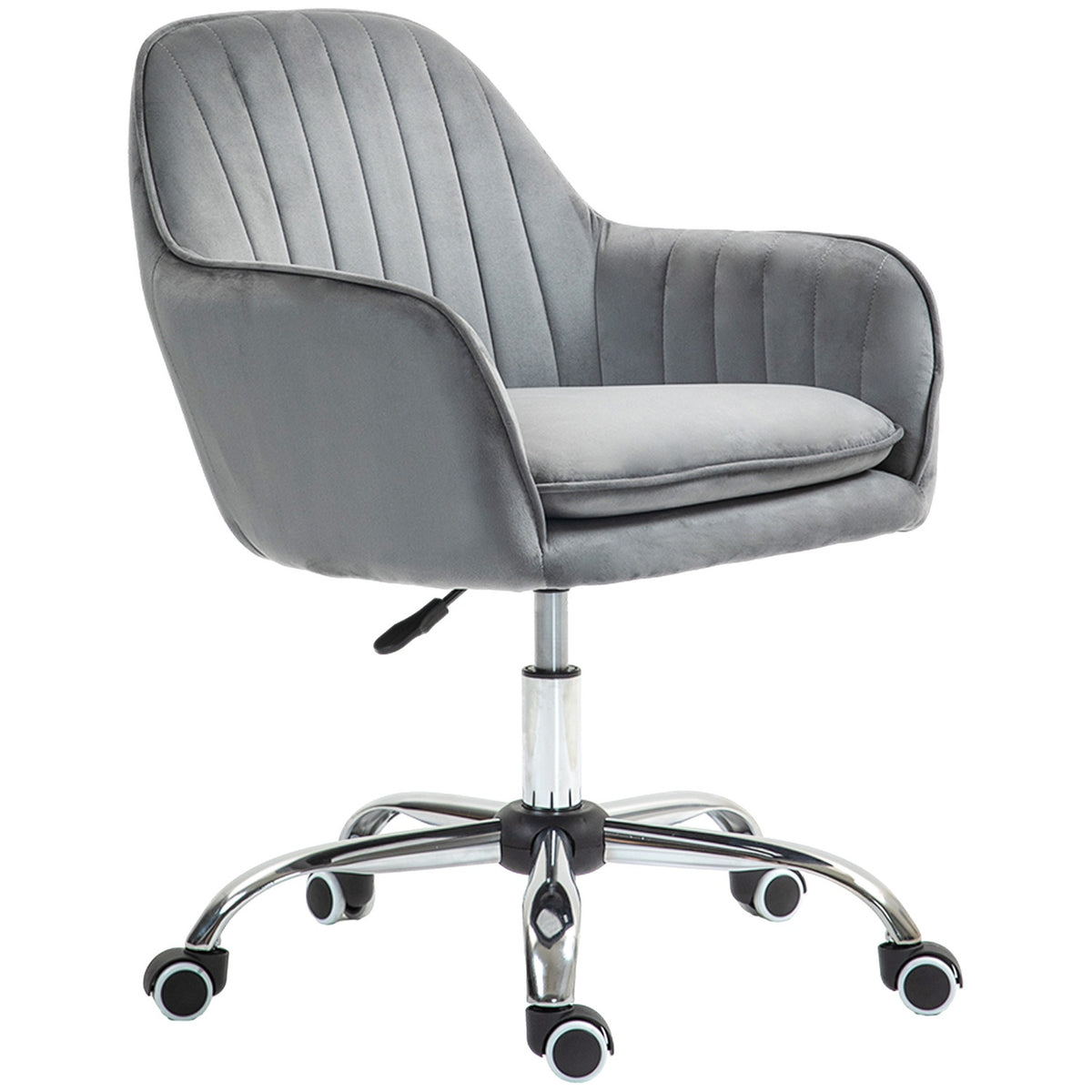 Desk Chair Height-Adjustable Office Chair Swivel Home Office Chair with Back and Armrest Velvet Look Dressing Table Chair for Study Room Gray