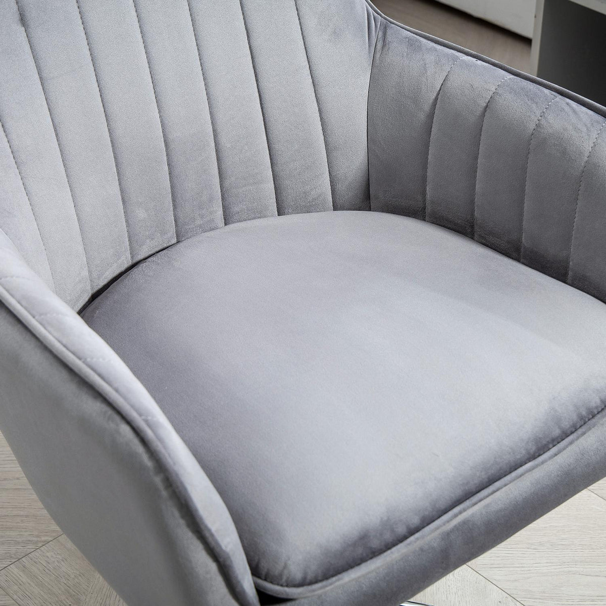Desk Chair Height-Adjustable Office Chair Swivel Home Office Chair with Back and Armrest Velvet Look Dressing Table Chair for Study Room Gray