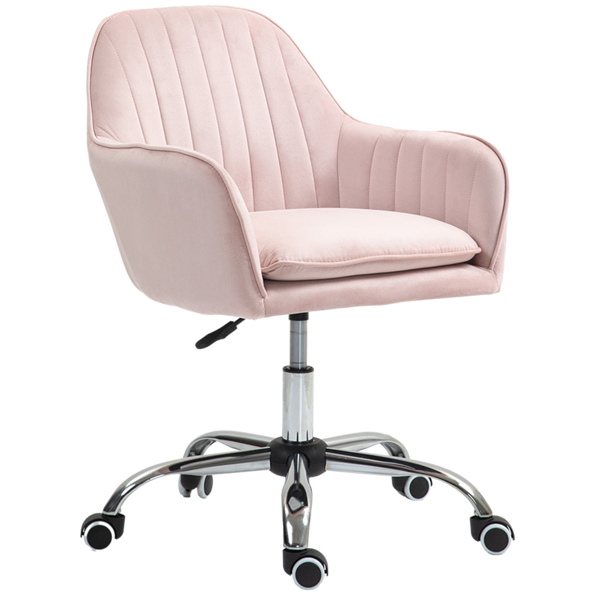 Desk Chair Height-Adjustable Office Chair Swivel Home Office Chair with Back and Armrest Velvet Look Dressing Table Chair for Study Room Pink