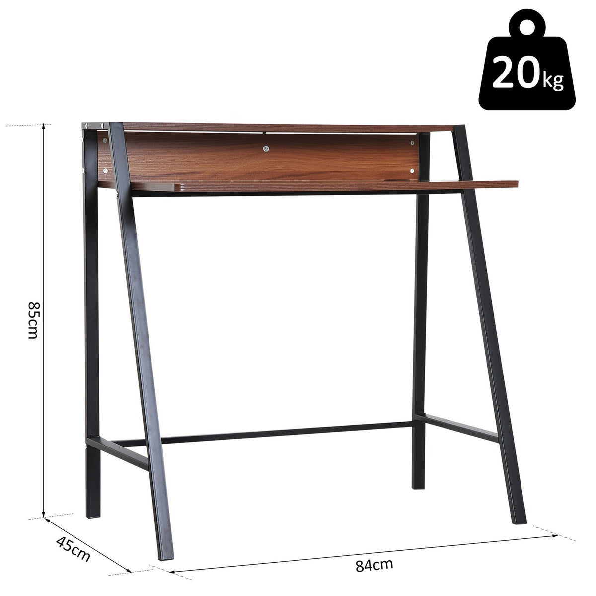 Desk Computer Table With Storage Compartment & Cable Passage, Metal Walnut, 84X45X85Cm, Ideal For Home Office