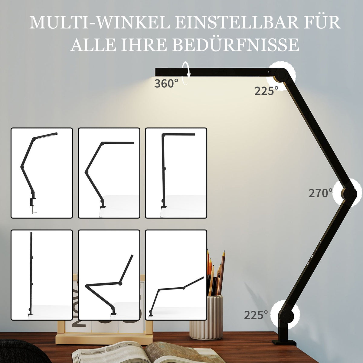Desk Lamp, Adjustable Brightness & Color, Metal Clamp