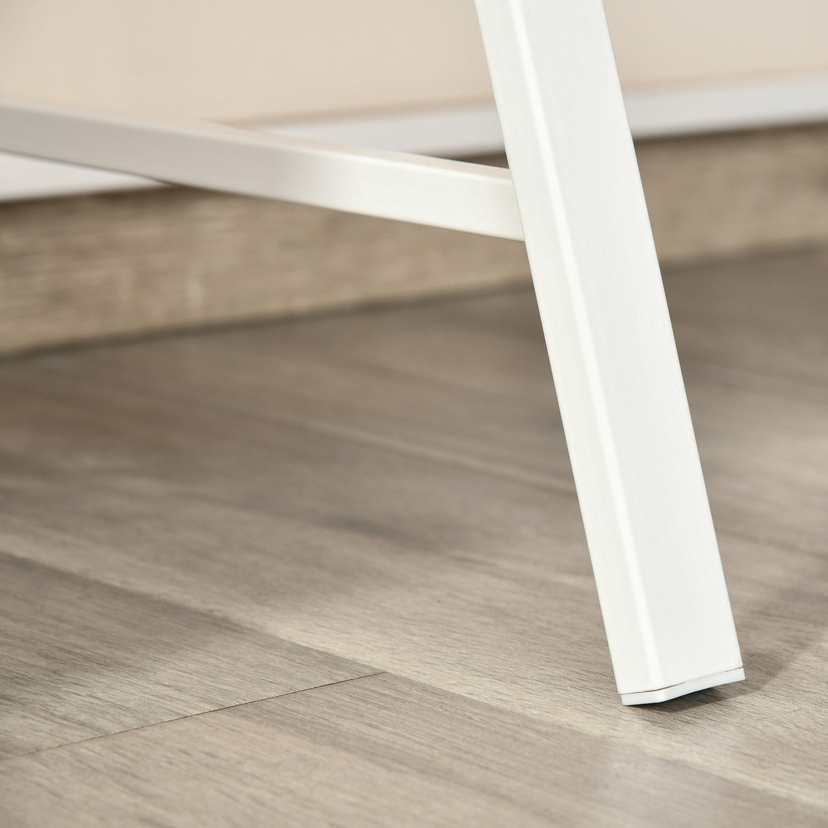 Desk Modern computer table with storage compartment & cable passage, metal frame, white + oak, 84x45x85cm