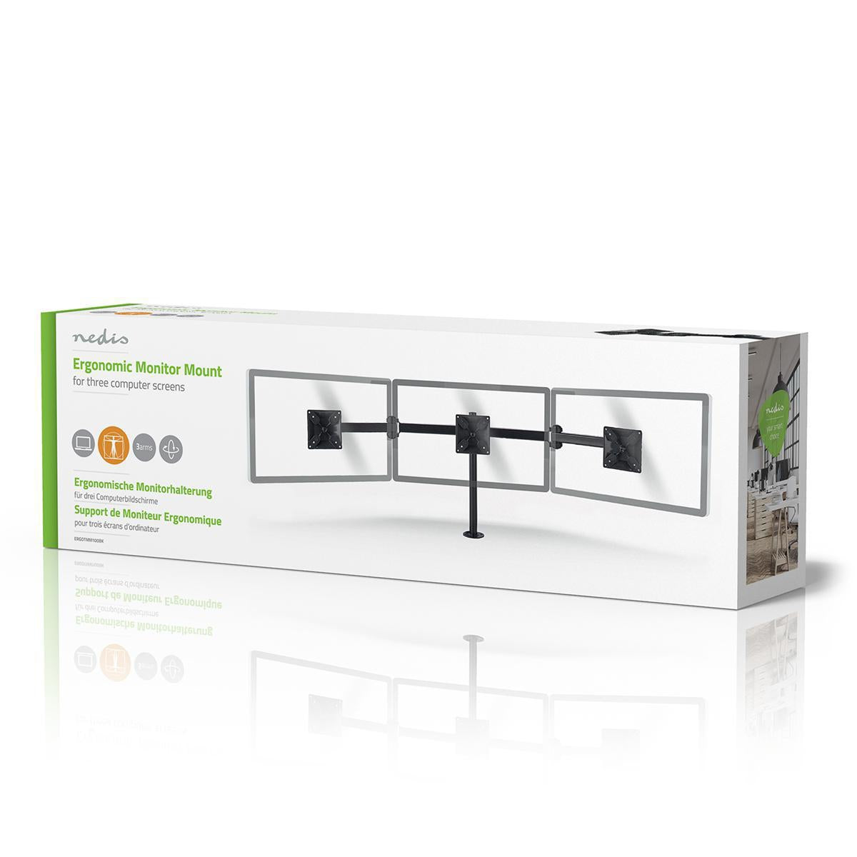 Desk Monitor Mount | 3 Screens | 14 - 24 " | 75x75 / 100x100 | Full Motion