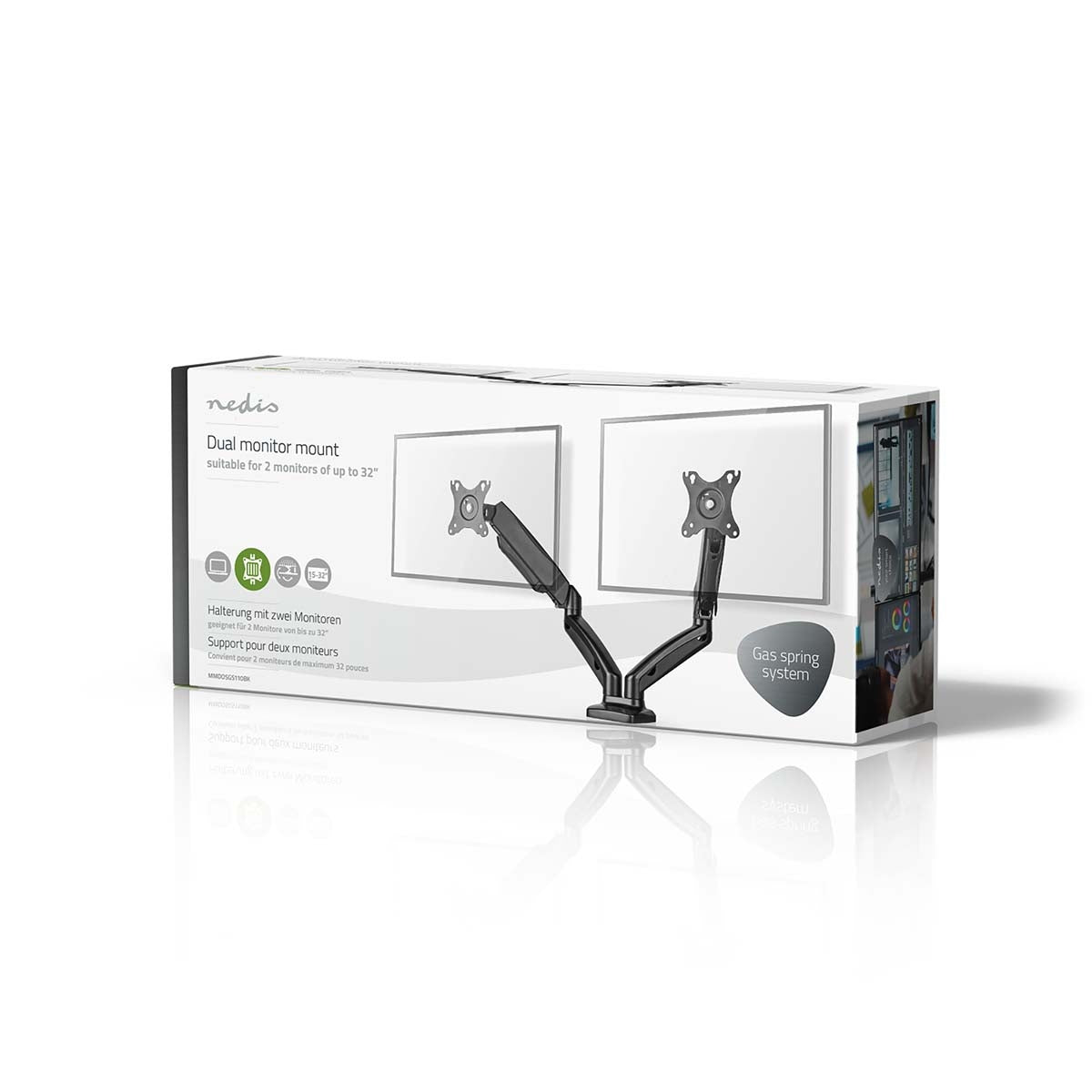 Desk Monitor Mount | Gas Spring | 2 Screens | 15 - 32 " | 75x75 / 100x100 | Full Motion