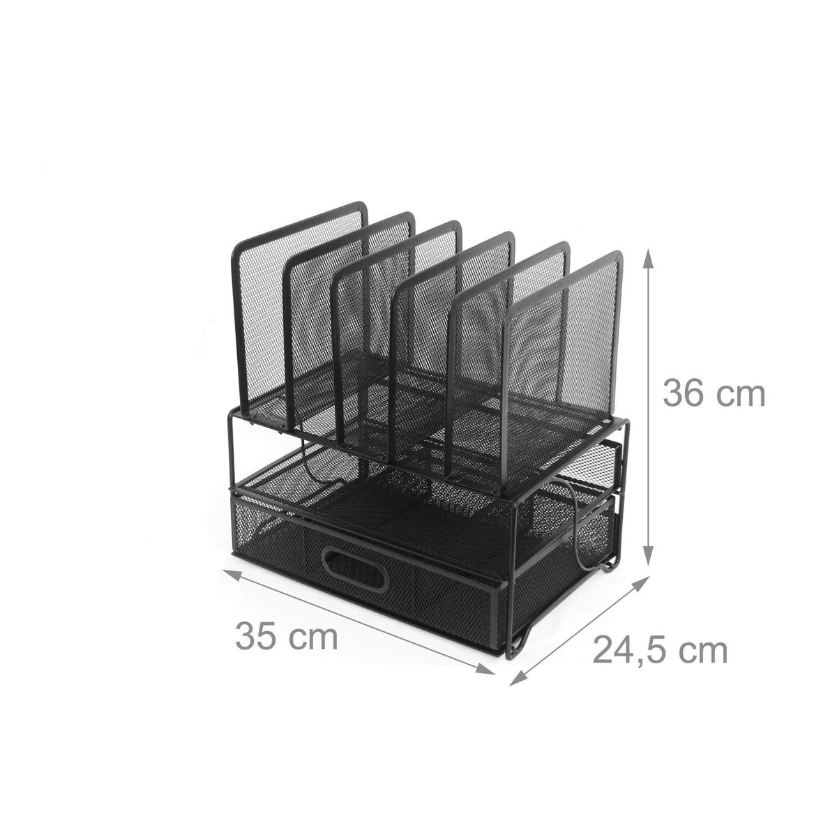 Desk Organizer With 6 Compartments, Drawer, Steel Mesh