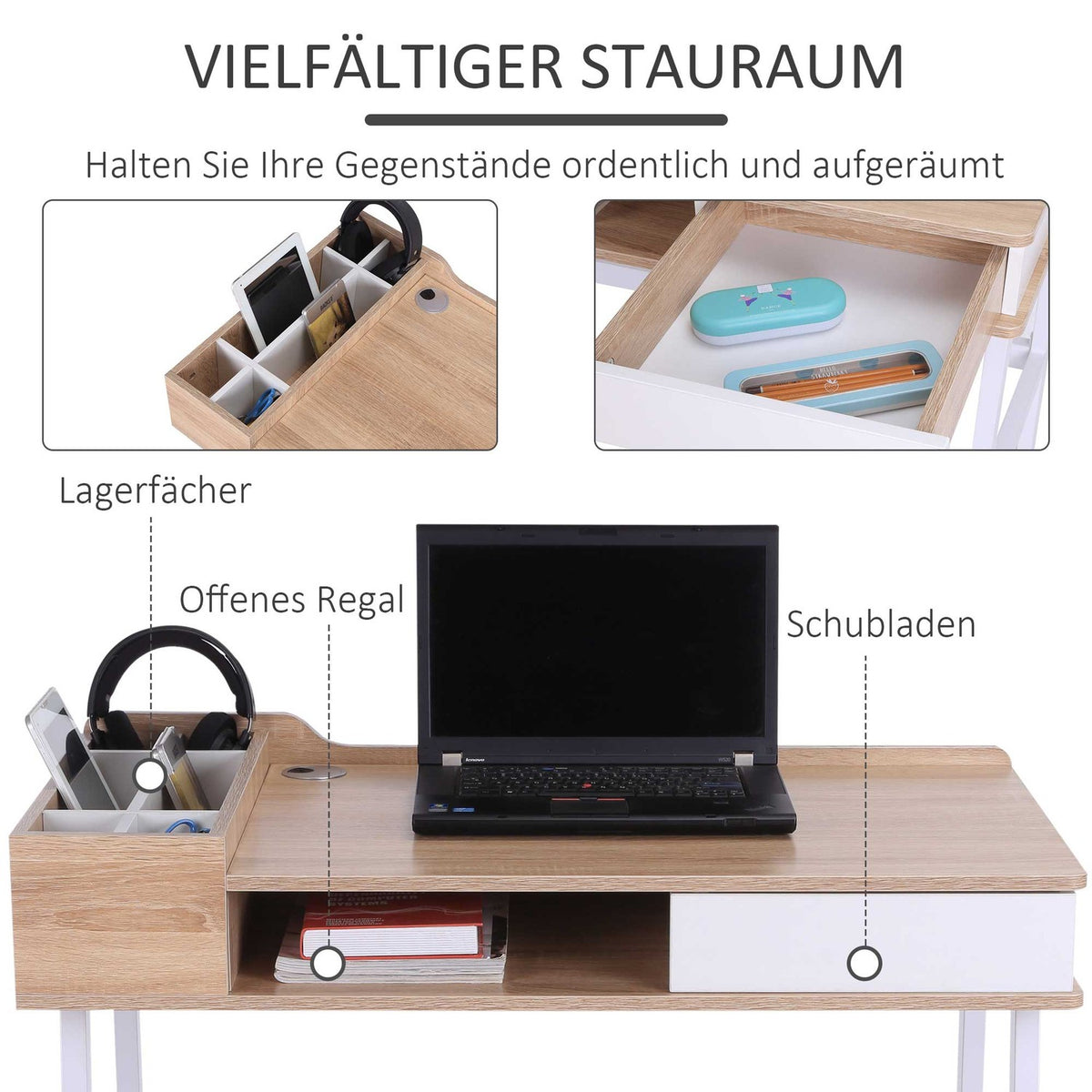 Desk With Storage Compartments Computer Desk Office Table Versatile With Drawer Wide Table Top