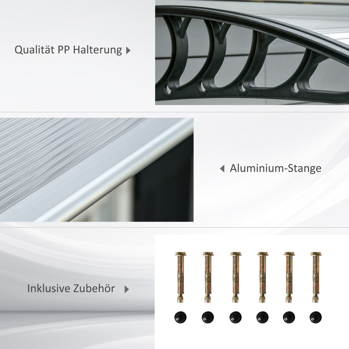 Desk canopy canopy for front door 200 x 96 x 27 cm canopy with UV protection, rain protection sun protection for outside aluminum black