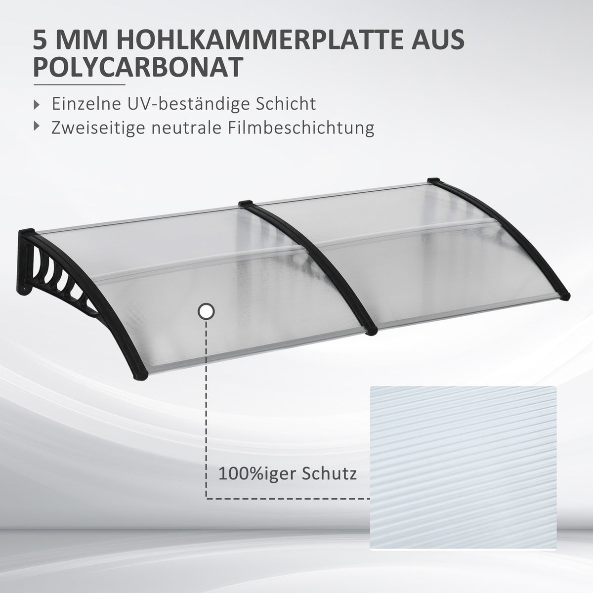 Desk canopy canopy for front door 200 x 96 x 27 cm canopy with UV protection, rain protection sun protection for outside aluminum black