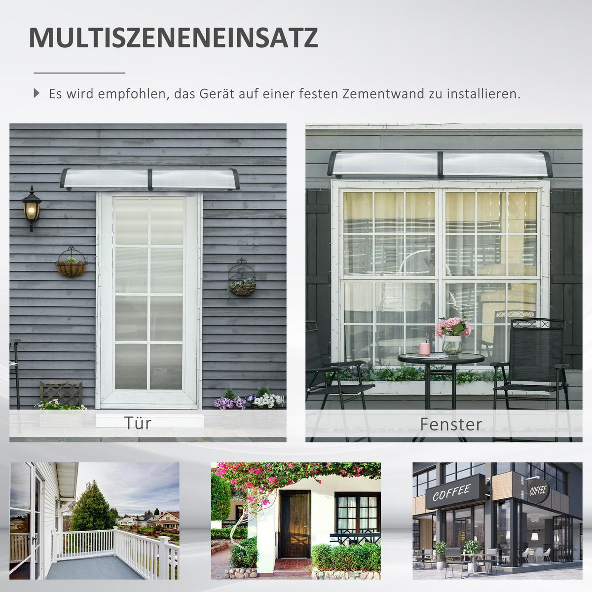 Desk canopy canopy for front door 200 x 96 x 27 cm canopy with UV protection, rain protection sun protection for outside aluminum black