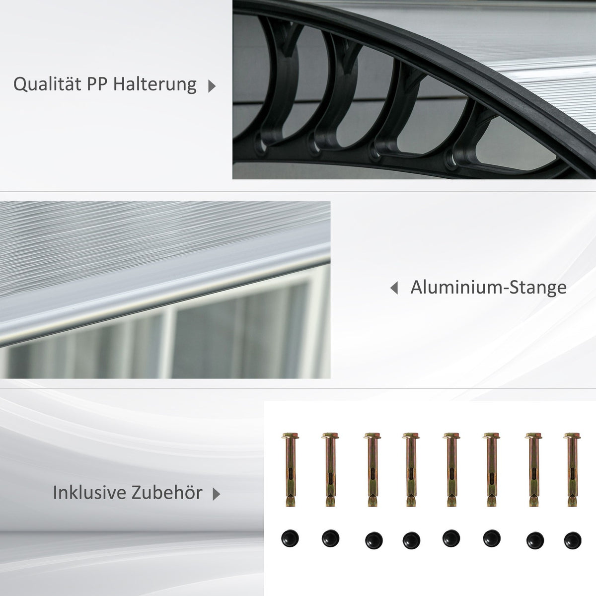 Desk canopy canopy for front door 303 x 96 x 27 cm canopy with UV protection, rain protection sun protection for outside aluminum black