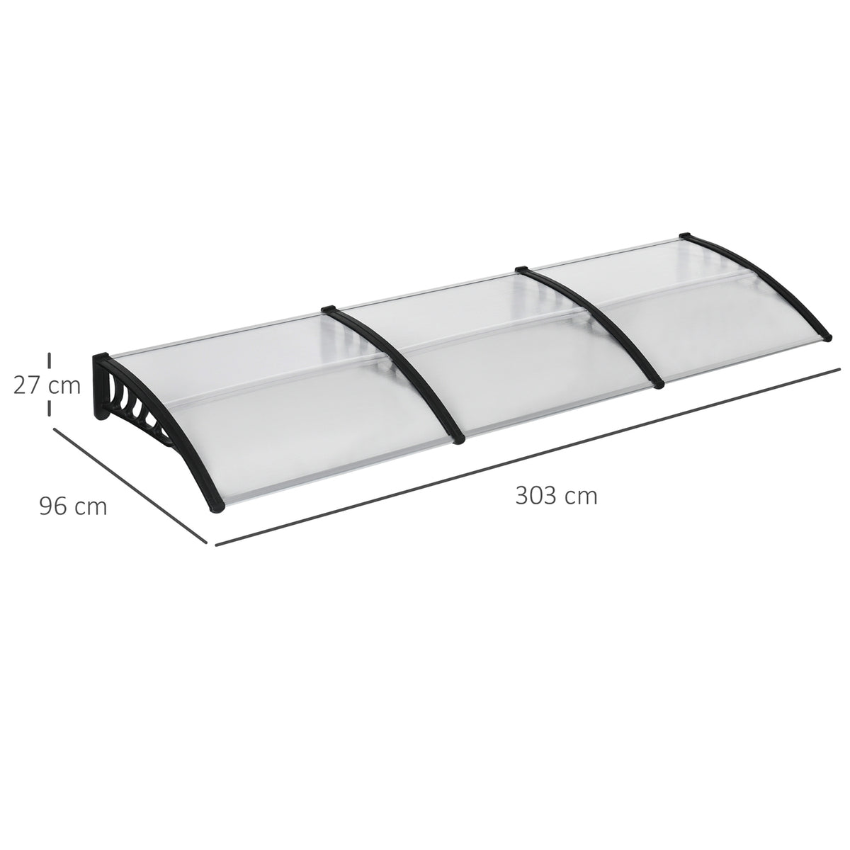 Desk canopy canopy for front door 303 x 96 x 27 cm canopy with UV protection, rain protection sun protection for outside aluminum black