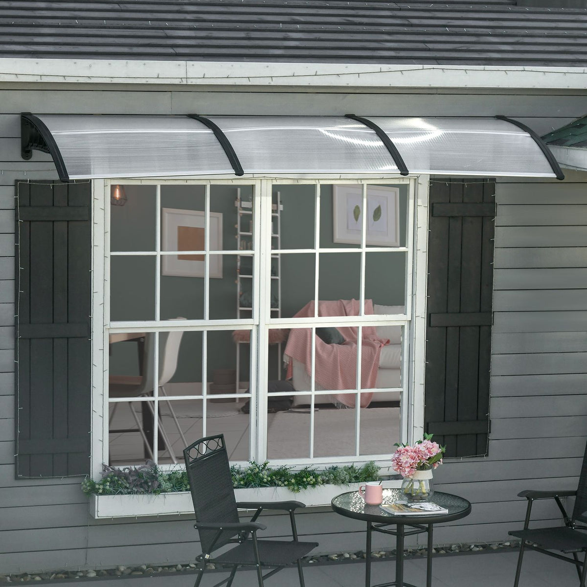 Desk canopy canopy for front door 303 x 96 x 27 cm canopy with UV protection, rain protection sun protection for outside aluminum black
