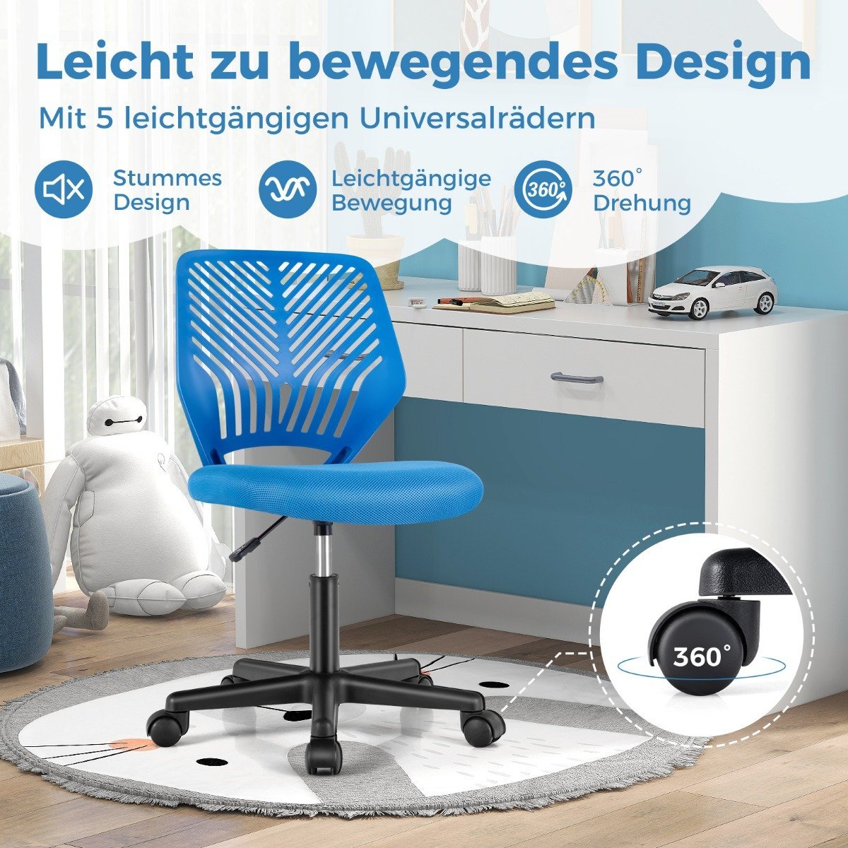 Desk chair for children armless children's desk chair 54 x 54 x 77-89 cm blue