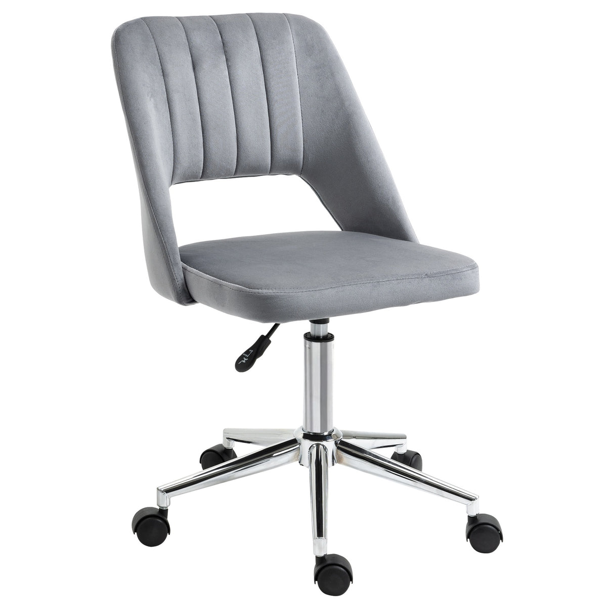 Desk chair, height-adjustable home office chair without armrests, rotating office chair with velvet look, ergonomic make-up chair for bedroom, study, dark gray