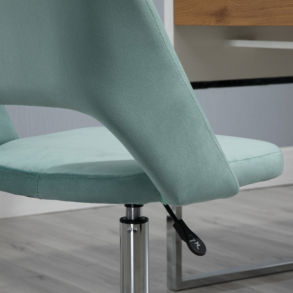 Desk chair, height-adjustable home office chair without armrests, rotating office chair with velvet look, ergonomic make-up chair for bedroom, study, green