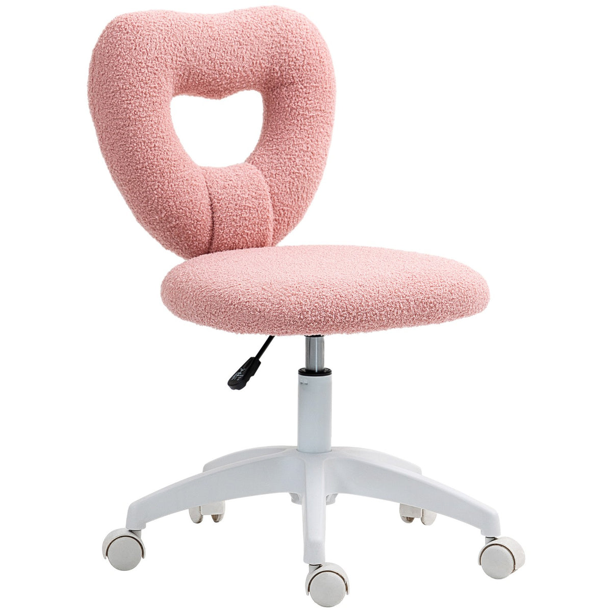 Desk chair, office chair, swivel home office chair with heart-shaped backrest, without armrest, height-adjustable teddy fleece dressing table chair for study, pink