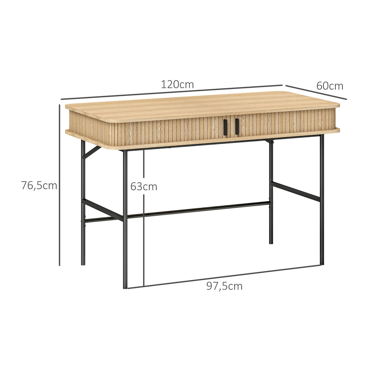 Desk computer desk with storage space, office table with shelf, work table with steel frame, for study office, 120 x 60 x 76.5 cm, oak