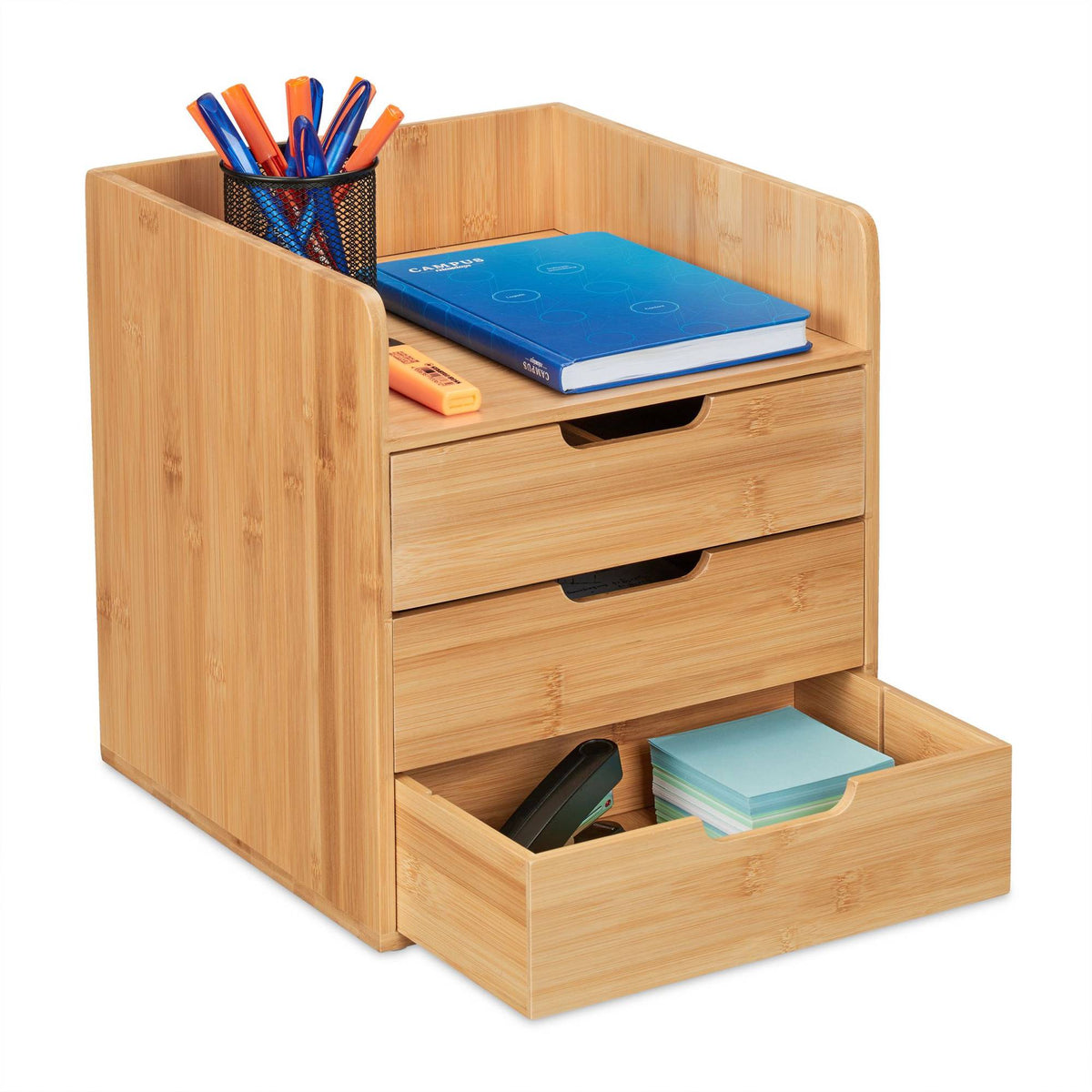 Desk organization with 3 drawers