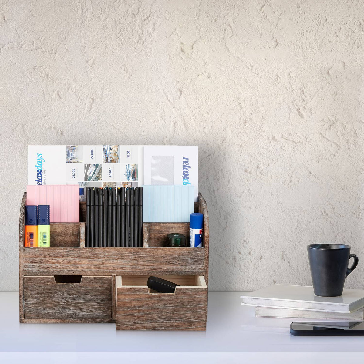 Desk storage in wood