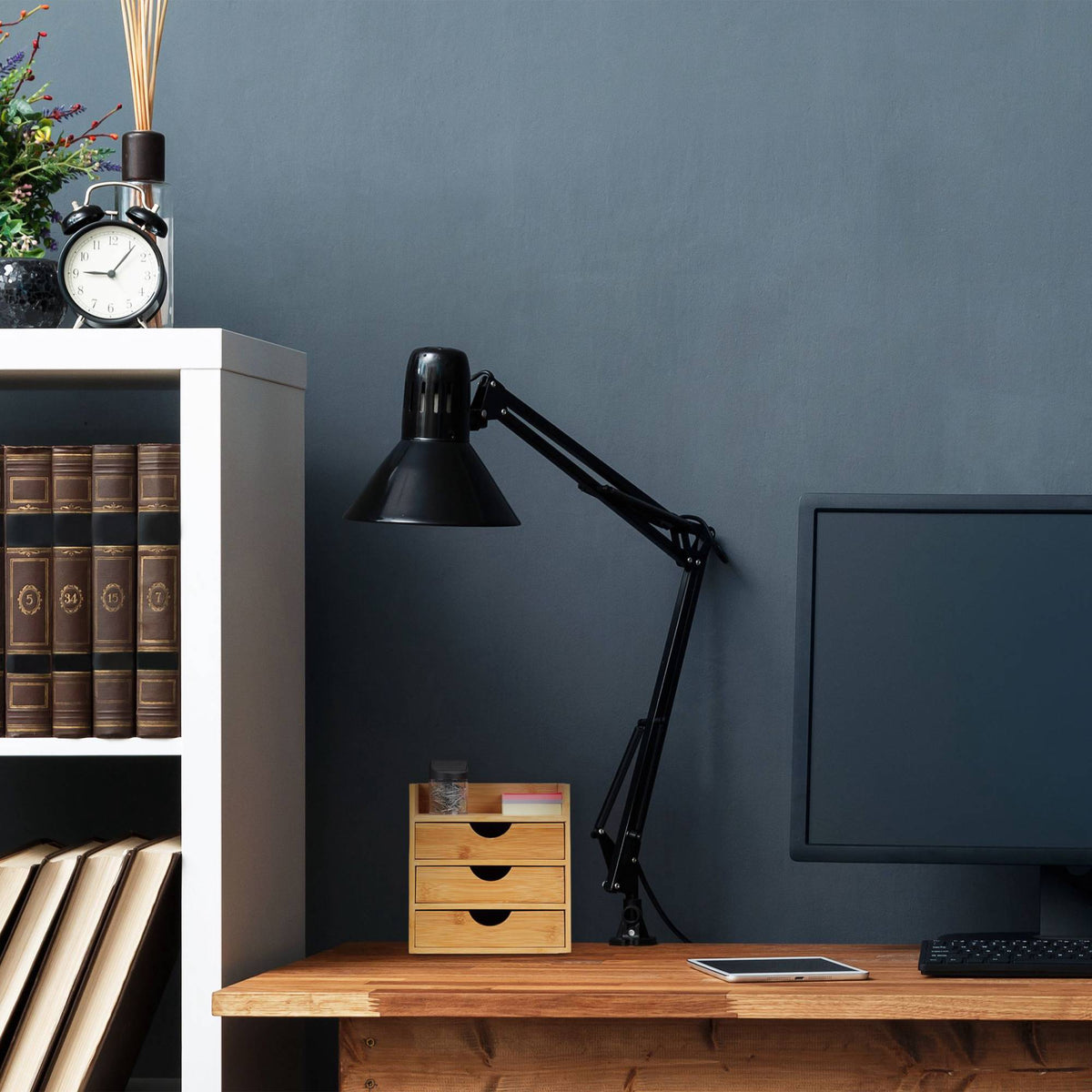 Desk storage with bamboo drawers