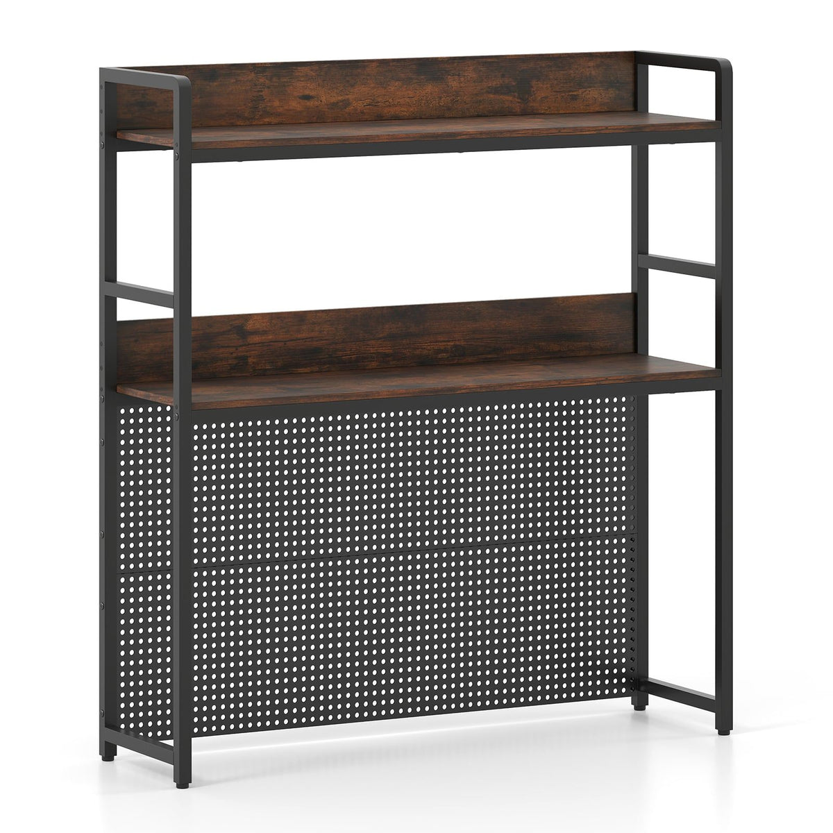 Desktop Shelf with Pegboard, Metal Frame, 2-Tier, 32" Monitor