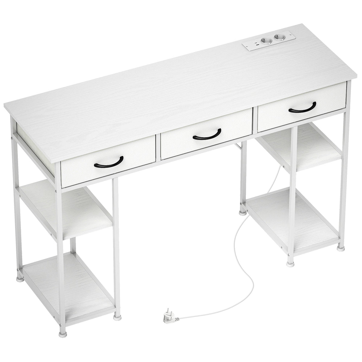 Desk with Charging Station, Storage Drawers, and Shelves