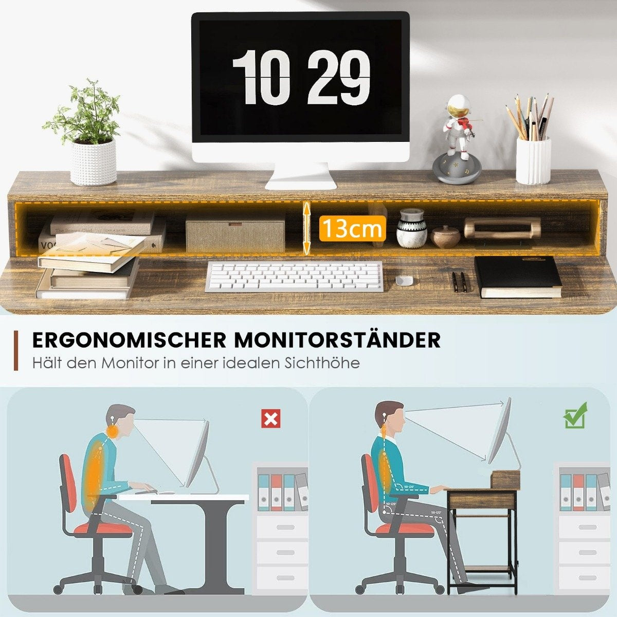 Desk with drawer monitor stand & 2 open shelves computer desk with metal frame 120 x 56 x 90.5 cm