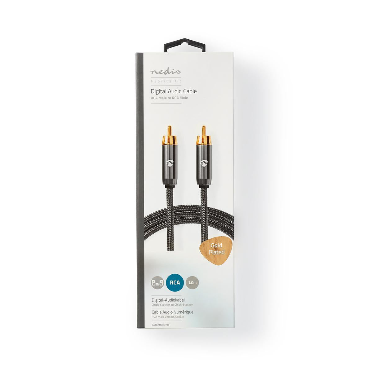 Digital Audio Cable | RCA Male | RCA Male | Gold Plated | 1.00 m | Round | Cotton | Gray With Metal | Carton with covered window