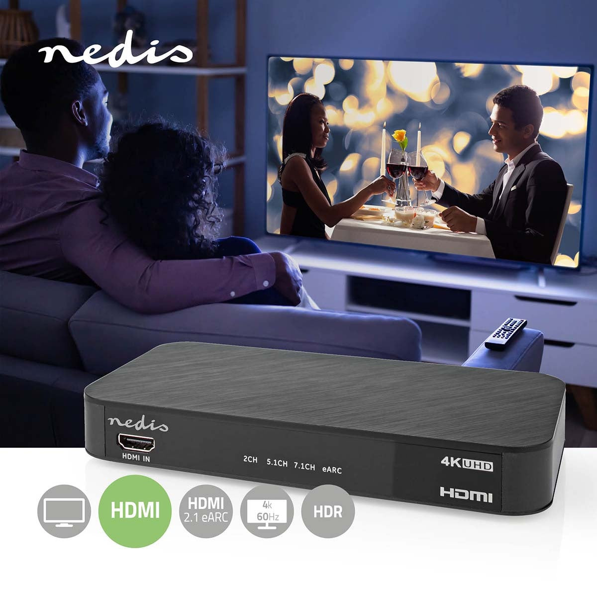 Digital Audio Converter | 2-way | Connection input: DC Power / 1x HDMI™ Input | Connection output: 1x 3.5 mm / 1x TosLink / 3x HDMI™ Output | Automatic / Push Button | Anthracite